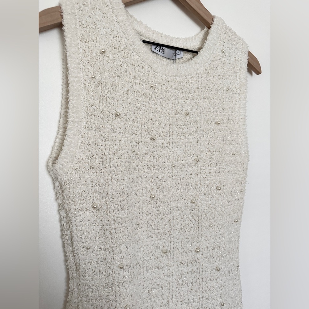 Zara PEARL TRIM KNIT MINI DRESS REF. 4331/006/712 190/016 - Picture 5 of 14